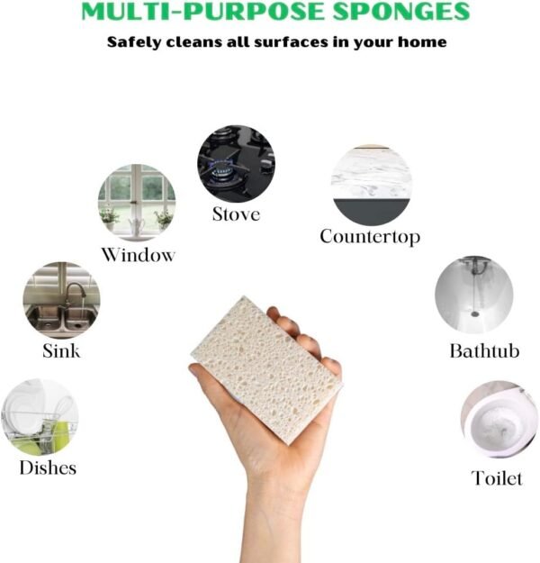 THE GREATER PLANET- Natural Kitchen Sponges, Eco Friendly Cleaning sponges-Multipurpose Wood Cellulose Scrub sponges-10 Pack Biodegradable Organic Kitchen Dish Sponge Cleaning Earth Friendly Sponge. - Image 2