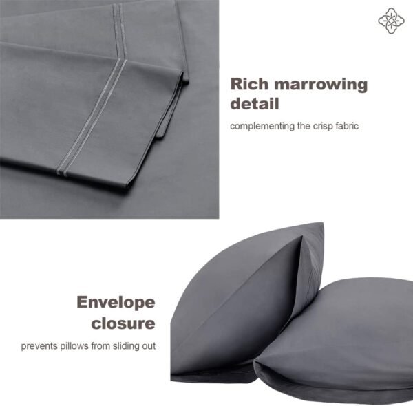 BIOWEAVES 100% Organic Cotton Percale Weave California King Sheet Sets – Crisp, Soft & Naturally Cooling, 300 Thread Count GOTS Certified Cal King Sheets, 17” Deep Pocket – 4 Piece Set, Steel Grey - Image 6