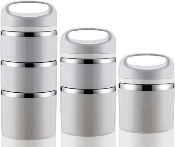 Lille Home Stackable Stainless Steel Thermal Compartment Lunch/Snack Box, 3-Tier Insulated Bento/Food Container with Lunch Bag, Cutlery Set and Three Extra Seals, 43OZ (Gray) - Image 5