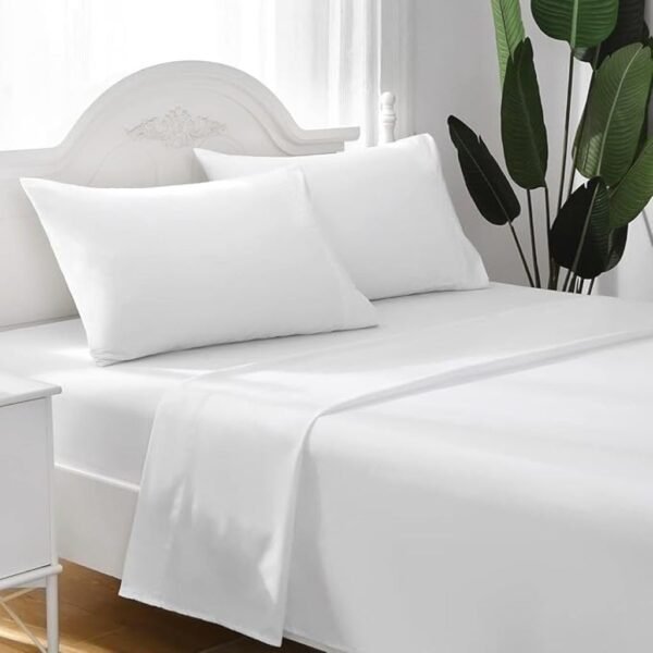 Full Bed Sheets Set - 4 Piece Bedding - Organic Cotton - Shrinkage and Fade Resistant - Easy Care, Flat Sheet Fitted Sheet and Two Pillowcases, Full Size White