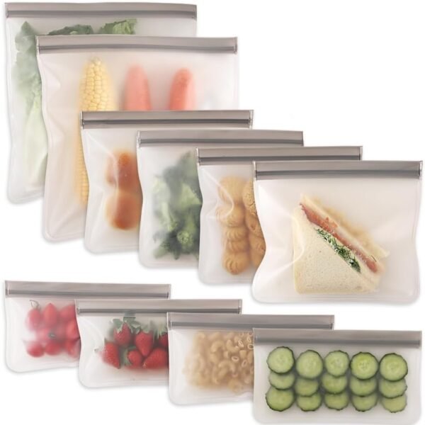 Reusable Gallon Freezer Bags, Ziplock Leakproof Reusable Gallon Bags for Marinate Meats, Fruit, Sandwich, Snack, 2 Gallon Bags + 4 Quart Bags + 4 Snack Bags