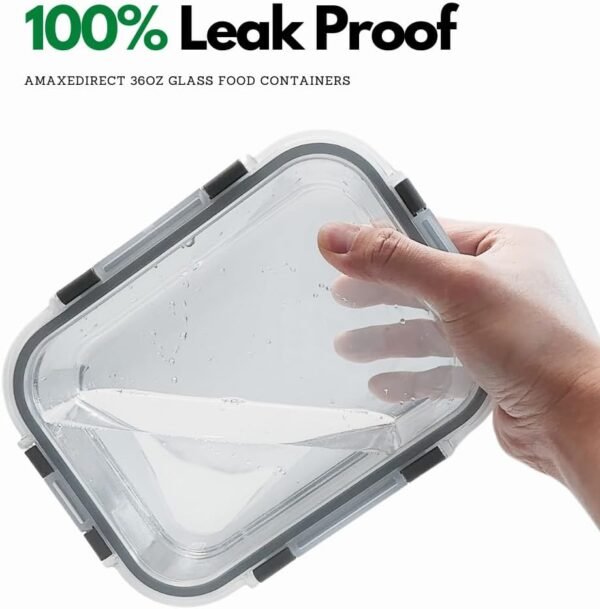 5 Pack 36OZ Kitchen Leak-Proof Glass Food Storage Containers - Thick & Durable Glass Meal Prep Containers - Airtight Easy to Clean Glass Storage Containers with Lids - Image 2