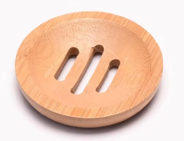 Bamboo Soap Dish, Natural Color, Bathroom Soap Holder with Drain, Luxury Wood Tray for Hotel/Home (Round)
