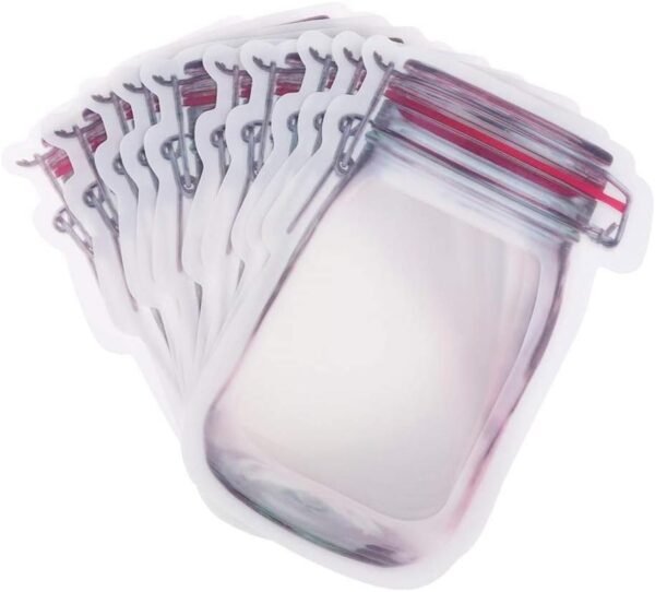 50Pcs Mason Jar Pattern Food Storage Bag Reusable Portable Stand Up Smell Proof Ziplock Bags Snack Saver Container Retail Package Bag Frosted Pouches Red 7.6×5.4in (19.5×13.7cm)