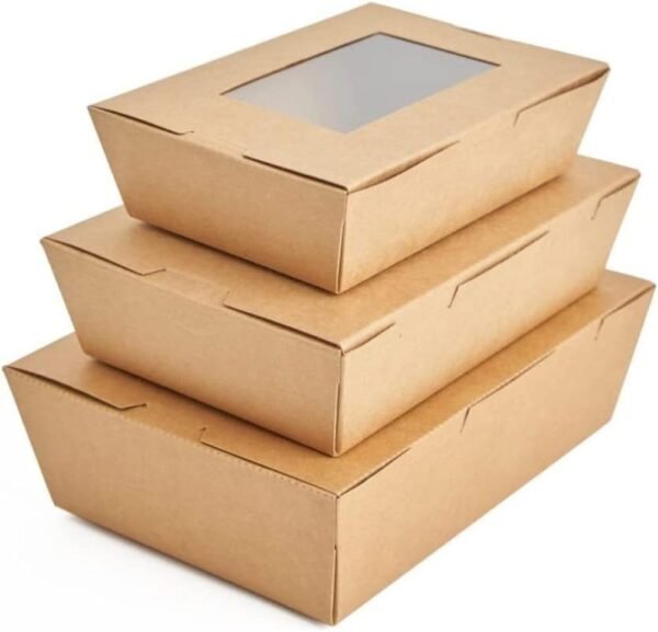 Medium Kraft Lunch Box With Window Food Container Made With Craft Paper For Meals & Dessert, Take Away Container, Disposable, Eco-friendly, Compostable, Paperbox Restaurants - Pack Of 25, Brown - Image 5