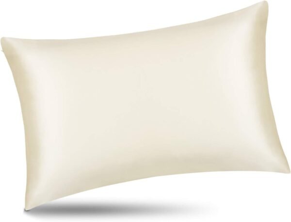ALASKA BEAR Silk Pillowcase Standard Size for Hair and Skin Beauty Sleep 100% Organic Pillow Slip Case with Random Color Silk Scrunchie Gift Set (1pc, Cream) - Image 2
