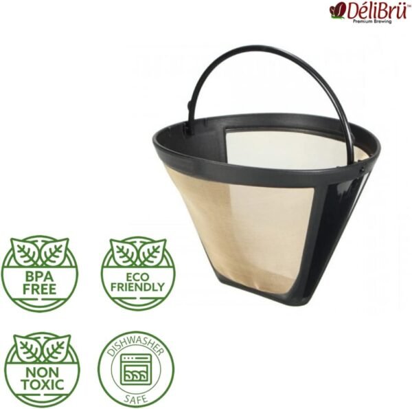 Delibru Gold Tone #2 Cone Style Reusable Coffee Filter for DCC-450 Cuisinart Coffee Makers, Universal Fits Most 4-5 cup Basket Coffeemakers Brands - Image 6