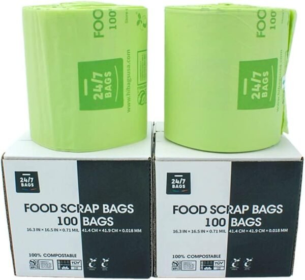 200 Count 100% Compostable Bags, 2.6 Gallon – Small Kitchen Trash Bin Bags, US BPI & OK Compost Home Certified, ASTM D6400 Certified (2 Pack Of 100)
