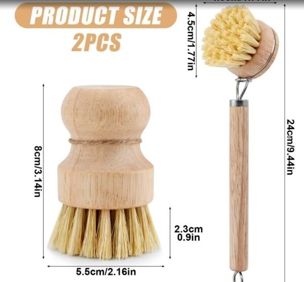 2pcs Bamboo Cleaning Brush Combo Set, Multifunctional Dishwashing and Pot for Kitchen, Plaster Household Cleaning, Sustainable Handle Solid Wood Wash Divine Natural Sisal Kitchen Short Coconut - Image 2