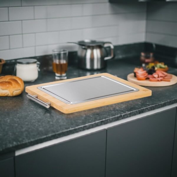 Stainless Steel Cutting Board & Wooden Cutting Boards For Kitchen - Large Cutting Board Reversible - Food Tray and Chopping Block for Meats, Vegetables, Cheese, Fruits. - Image 8