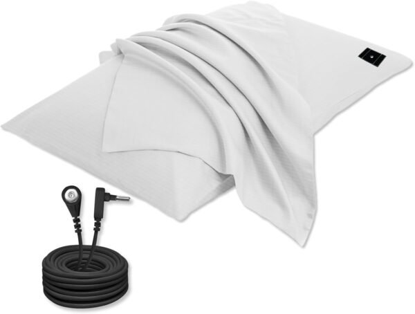 Grounding Pillowcase with Organic Cotton Silver Fiber, Conductivity Grounding Pillow Case for Better Sleep, White, 20x30 inch