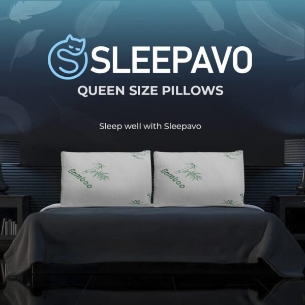 Memory Foam Pillows Queen Size Set of 2 - Cooling Bed Pillows for Sleeping - Back, Stomach, Side Sleeper Firm, Comfy Cool Shredded - 2 Pack, Rayon Derived from Bamboo - Image 7
