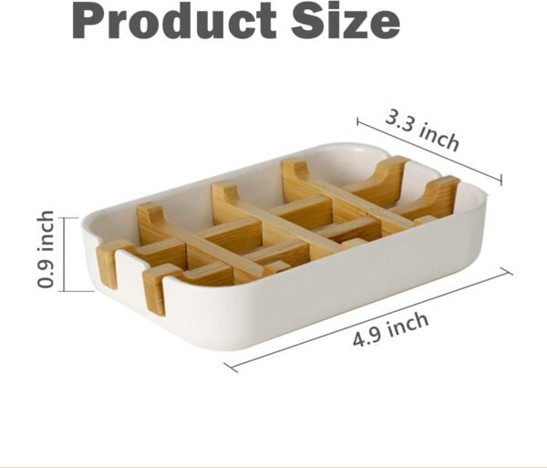 Bamboo Soap Dish, Bar Soap Holder Self Draining Soap Dishes for Shower Bathroom Kitchen Sink, Eco-Friendly Wooden Soap Savers Drainage Soap Holder Bathroom Accessories (White) - Image 6