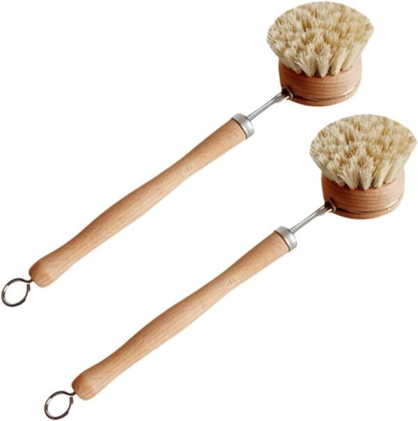 2pcs Wooden Handle Cleaning Brush Bowl Cleaning Brushes for Household Use Handle Pot Household Cleaning Natural Dish Scrubber Handled Dish Brush Pan Scrubber Beech