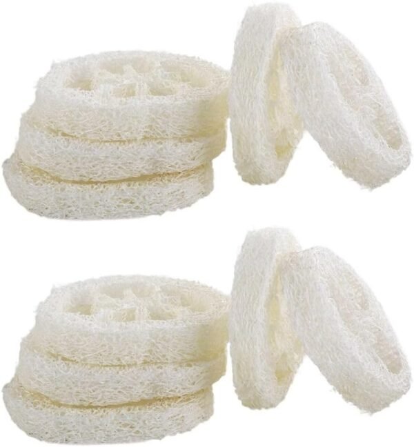 10pcs Natural Loofah Luffa Loofa Slices Handmade Reusable Natural Loofah Cuts for Cleaner Sponge Scrubber, Sponge Soap Dishes for Bar Soap Facial Soap Holder, 1.96in-2.75in