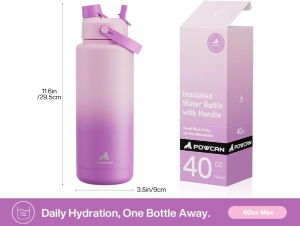 40 oz Insulated Water Bottle with 2-in-1 Straw and Spout Lid, Keep Cold 24H, Leak-Proof, BPA-Free, Double Wall Stainless Steel Water Bottle for Sports, Gym, Travel, and School (Macaron) - Image 5