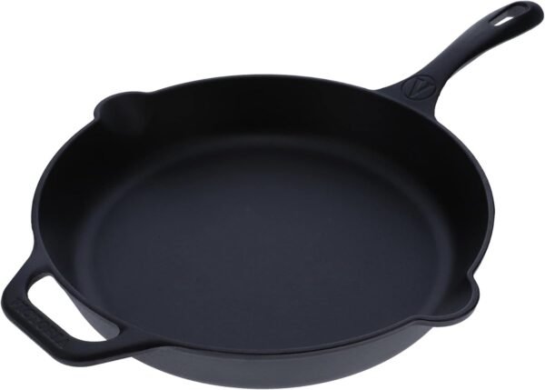 Victoria Cast Iron Skillet Large Frying Pan with Helper Handle Seasoned with 100% Kosher Certified Non-GMO Flaxseed Oil, 12 Inch, Black - Image 8