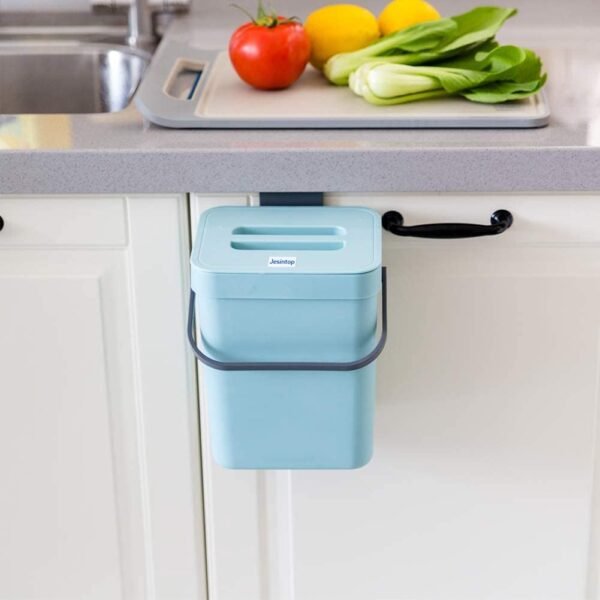Kitchen Compost Bin Indoor for Counter Top,Hanging Small Trash Can with Lid,Food Waste Bin,Mountable Compost Busket 1.3 Gal/5 L Series,Blue - Image 7