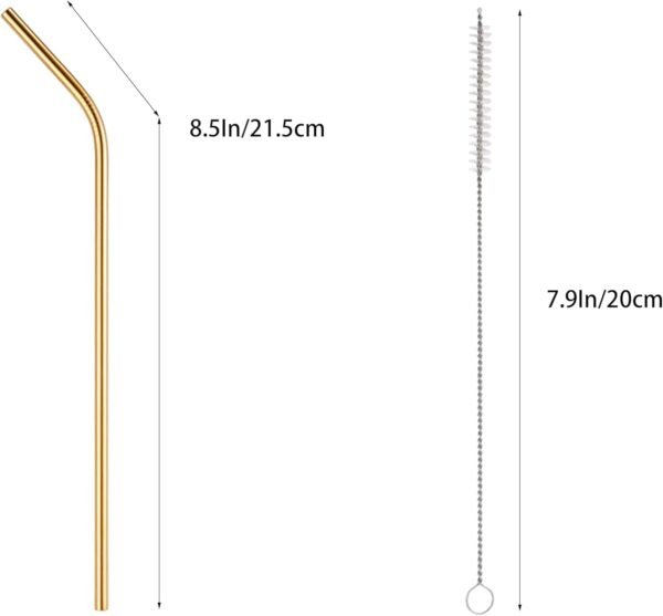 10 Pcs Stainless Steel Straws, Reusable Drinking Straws, Bent Metal Straw Sets with 2 Pcs Cleaning Brushes (Gold, 8.5 Inch)