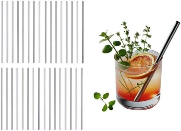 32ct Silver Cocktail Stainless Steel Reusable Straight Small Straws 5 1/2 Inches - Mini Drinking Straws - Good for Cocktail, Party, Juices, Coffee