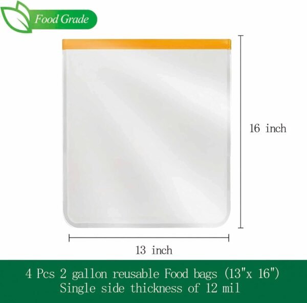 4 Pcs 2 Gallon Reusable Food Storage Freezer Bags, Large Capacity, BPA Free Reusable Food Pouches, Used For Home Food Storage And Camping Food Storage - Image 2