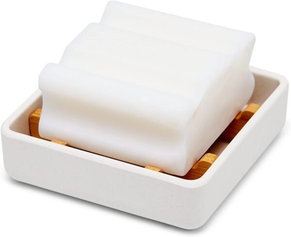 Wooden Bamboo Square Soap Dishes for Bar Soap Holder for Shower with Drain for Bathroom Small Soap Dish Detachable（Single Pack Right Angle White） - Image 8