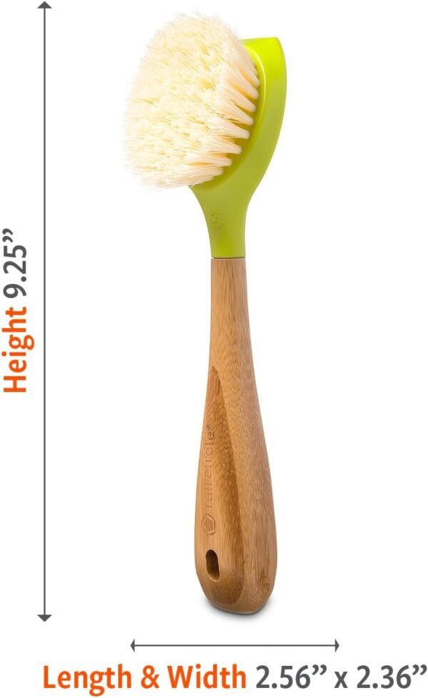 Full Circle Be Good Bamboo Handle Dish Brush – Sustainable Kitchen Cleaning with Tough Bristles - Natural Dish Scrubber & Cast Iron Cleaner - Long Handle Brush for Dishes, Pots, and Pans, Green - Image 8