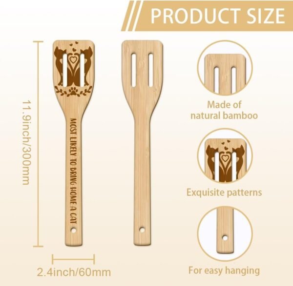 GLOBLELAND 6Pcs Cat Bamboo Cooking Utensils Wooden Engraved Cooking Spoons Set Carving Kitchen Bamboo Spatula Set Wood Cooking Spoon for Kitchen House Warming Gift - Image 3