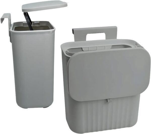 QUALIKUS 2.4G Wall Mounted Storage Trash Can Cabinet with Compost Bin Kitchen and Recycling Bin, Smart Gadgets for Home, Countertop Compost Bin with Lid, Trash Can Pull Out for Kitchen Cabinet (Grey)