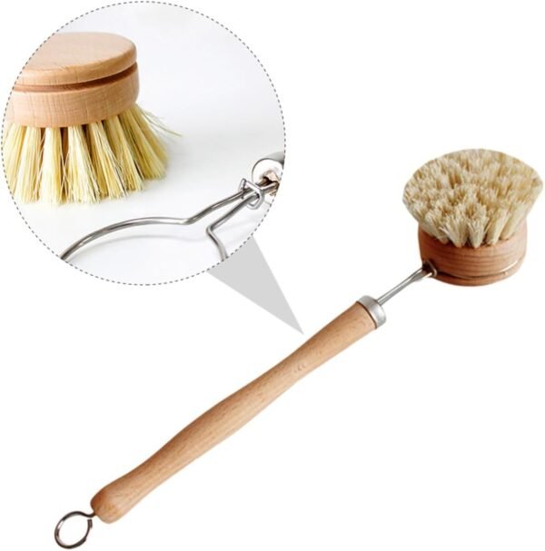 2pcs Wooden Handle Cleaning Brush Bowl Cleaning Brushes for Household Use Handle Pot Household Cleaning Natural Dish Scrubber Handled Dish Brush Pan Scrubber Beech - Image 3