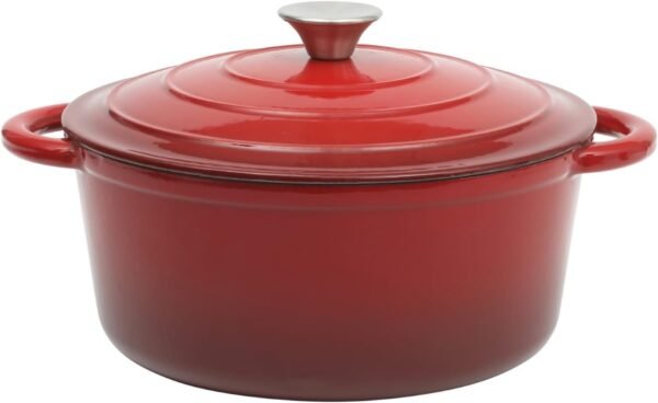 Gibson Home Addlestone 5 Quart Round Enamel Cast Iron Dutch Oven Pot With Lid & Dual Handles - Red