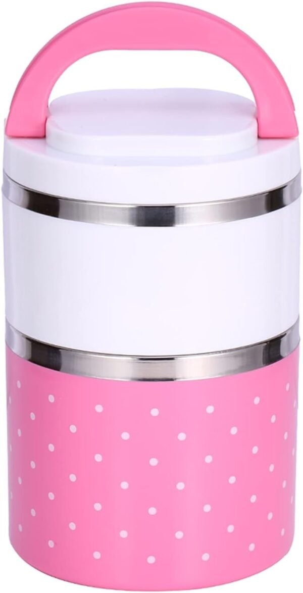 Walfront Stainless Steel Insulation Thermo Food Box 2 Layer Thermal Lunch Box Stackable Lunchbox Containers with Double Handles