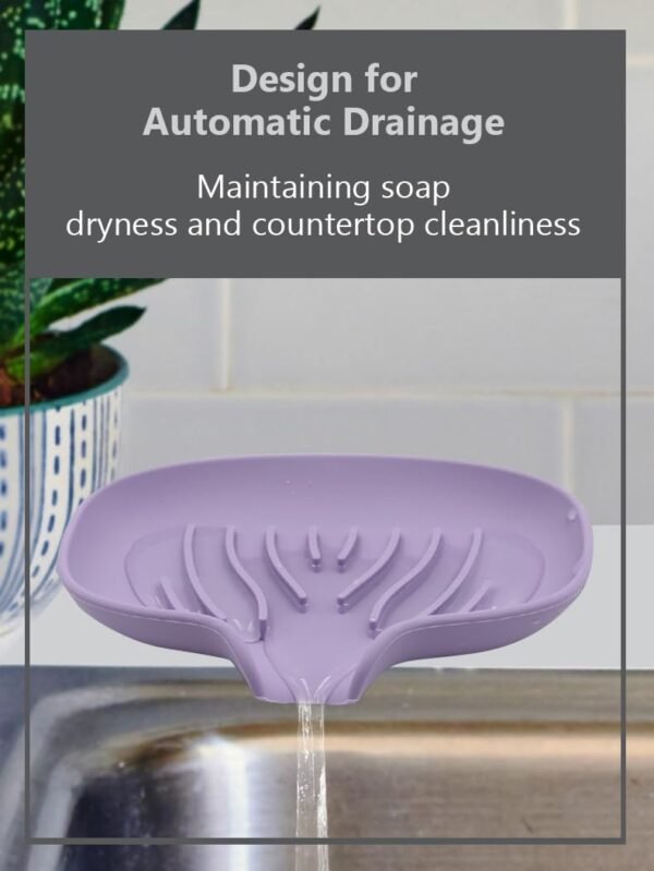 2-Pack Premium Silicone Self-Draining Soap Dish, Soap Holder, Soap Saver for Shower, Bathroom, Kitchen, Bathtub, Keep Soap, Sponge Dry, Extend Soap Life (Purple & Pink)