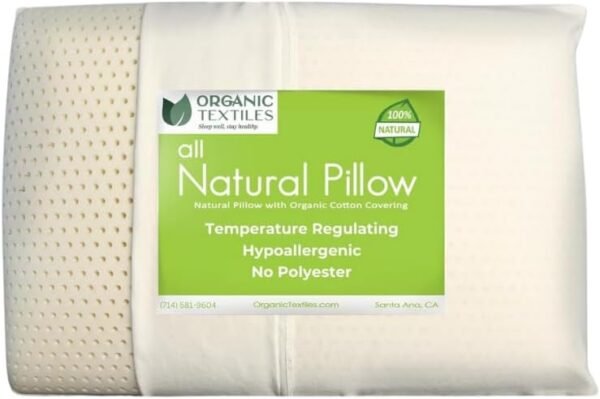 OrganicTextiles Natural Latex Pillow with Organic Cotton Cover, Standard Size, Soft, Pressure Relief, Neck Pain Relief, Bed Pillow for Side, Back and Stomach Sleeper