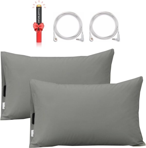 Grounding Pillowcase Set of 2, King Size Pillow Cases 20 x 36 inches, Organic Cotton + Silver Fiber, Conductive Earthing Pillowcase