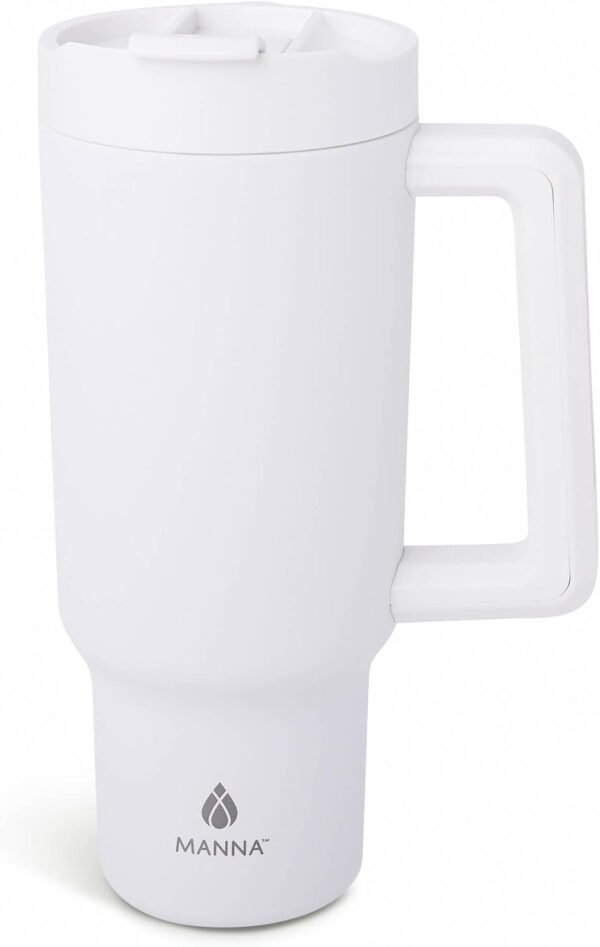 Manna Rogue Stainless Steel Double Wall Insulated Tumbler with Smart Seal Dual Sip Lid and Straw Fit Handle - 40 Oz - Linen Powder Coat - Image 2