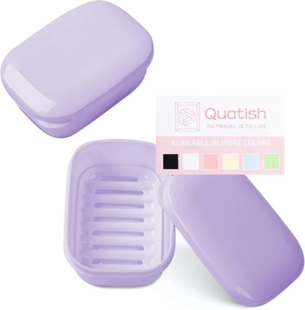 Quatish 2 Pack Travel Soap Container, Portable Soap Holder with Lid, Travel Bar Soap Holder, Soap Case for Camping Gym Travel, Soap Box for Bathroom,Purple