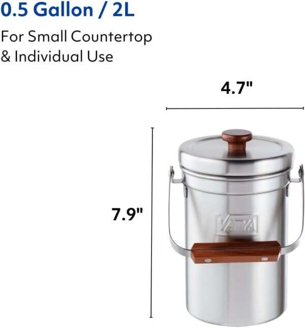 Vatya Stainless Steel Kitchen Compost Bin - NO Filter Countertop Composter, Composting Bucket, Counter Top Small Indoor Food Waste Container with Lid, Odorless Stainless Steel Pail, Small 0.5 Gallon - Image 7