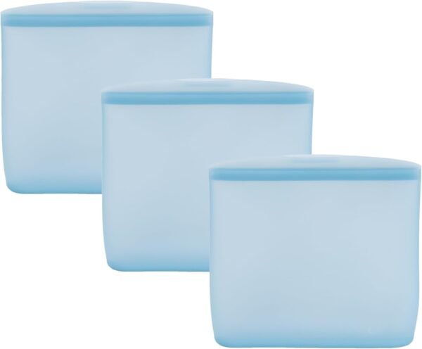 Reusable Silicone Bags (Set of 3) - 100% Food-Grade Silicone Food Storage Containers - Leakproof Reusable Food Storage Bags - Reusable Freezer Bags w/Snack, Sandwich, Quart, & Half Gallon Sizes