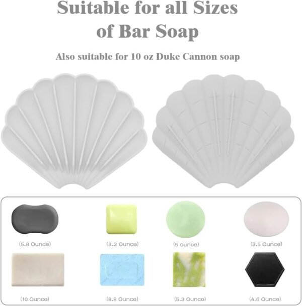 Silicone Soap Dish Soap Dish with Drainage Keep Soap Dry Cute Soap Dish Shell Shape for Bathroom Kitchen Sinks(3 Pcs, Blue, White & Gray) - Image 7