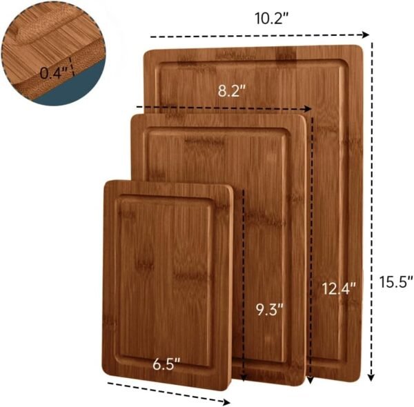 MelBell Bamboo Cutting Board Set Of 3 for Kitchen - Wooden Chopping Boards with Juice Groove - Wood Serving Board for Meat, Vegetables, Cheese - Image 7