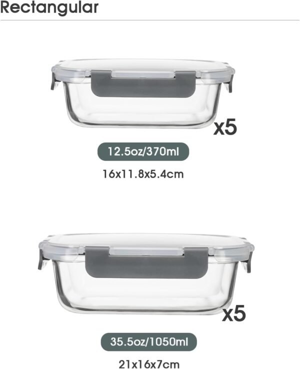 Glass Food Storage Containers with Lids,20 Pieces Glass Storage Container sets,Glass Meal Prep Container,Airtight Glass Lunch Containers,Leakproof,BPA Free(10 lids & 10 Containers) - Image 3
