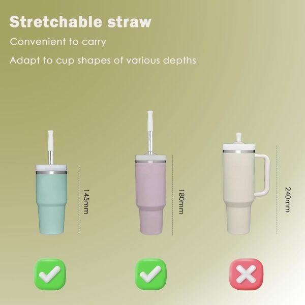Metal Straws Reusable，Collapsible Stainless Steel Straw，Cruise Ship Essentials，Equipped with Silicone Straw Tip，Cleaning Brush and Keychain，Easy to Carry and Clean（Red） - Image 4