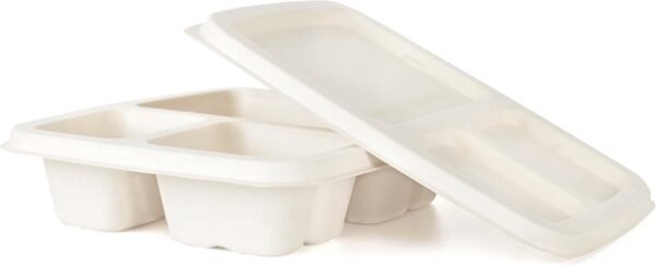 Aakriti 100% Compostable Natural Bagasse, Sugarcane Fiber Biodegradable Heavy-Duty, Unbleached for Lunch Dinner Party Plates Microwave Safe Eco Friendly (9 inch meal box with lid (12-Pack), Square) - Image 3