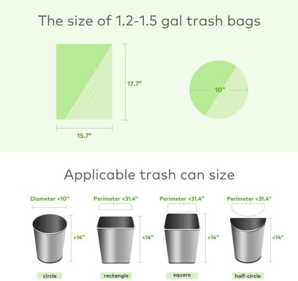 1.2 Gallon Small Trash bags Mini Bathroom Garbage Bags Fit 4.5 Liter Trash-Can-Liners for Bathroom Kitchen Office (150 Counts,Green) - Image 6