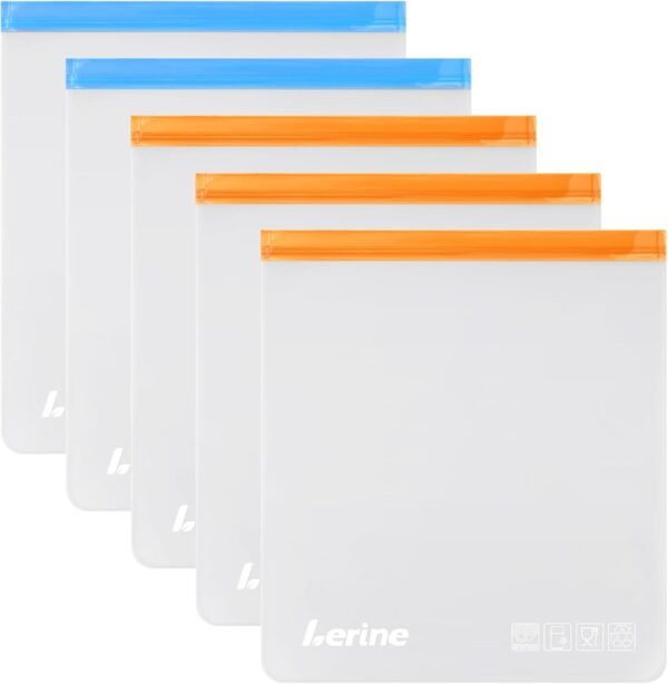 Lerine Reusable 2 Gallon Freezer Bags Dishwasher Safe, Reusable Freezer Bags 2 Gallon Capacity 13"x15.6", Leakproof BPA Free Reusable Bags for Marinate Meats, Vegetables, Home Organization