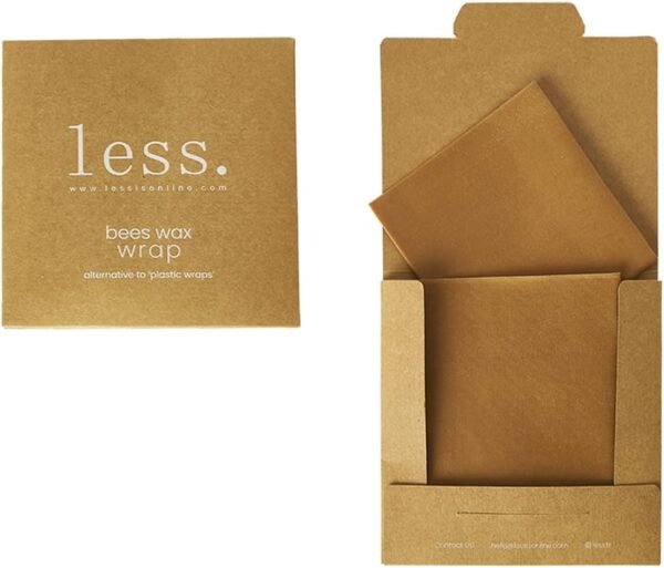 Less. Reusable Beeswax Food Wraps 2 Pack Size Medium, Compostable Alternative to Plastic Wrap, Classic Paper Brown