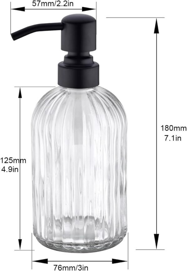 Aspasia Glass Soap Dispenser, Clear Glass Bottle with Rust Proof Stainless Steel Pump, Refillable Liquid Hand Soap Dispenser for Bathroom, Kitchen, 15 Oz, Oil Rubbed Bronze - Image 2