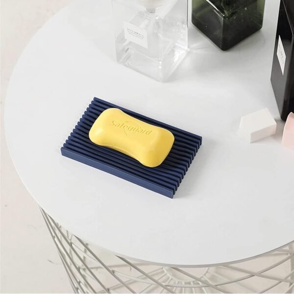 Shower Soap Dish, Silicone Soap Dish with Drain Self Draining Bar Soap Holder/Saver for Bathroom Shower and Kitchen, Flexible and Durable Soap Tray, Easy to Clean(2PCS) (Navy) - Image 2