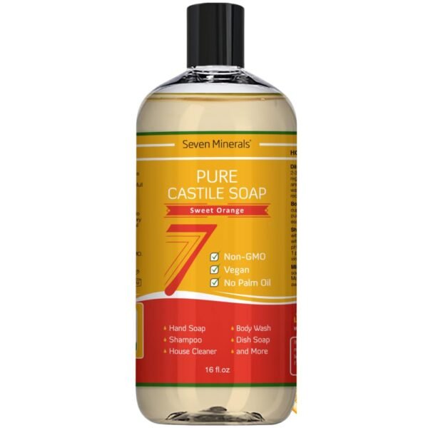 Pure Castile Soap, Sweet Orange - No Palm Oil, GMO-Free - Gentle Liquid Soap For Sensitive Skin & Baby Wash - All Natural Vegan Formula with Organic Carrier Oils